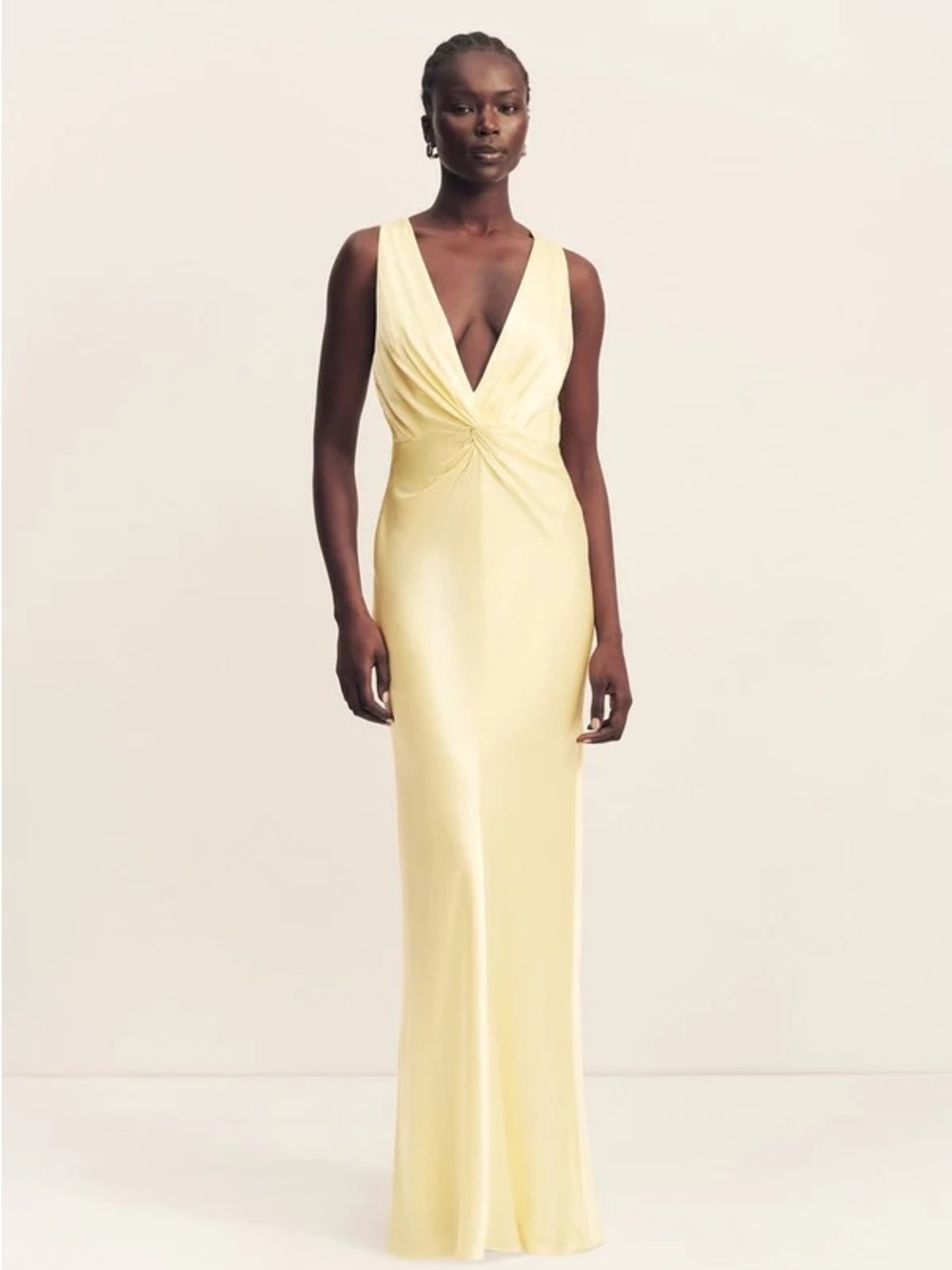 Shona Joy Pale Yellow V-Neck Twist-Detail Maxi Dress